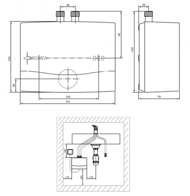 Vaillant miniVED H 4/3 N Elektromos átfolyós vízmelegítő szabadkifolyású