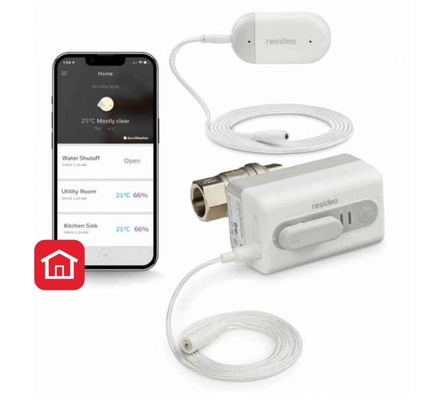 Honeywell Home L1 vízszivárgás jelző WIFI szenzor és L5 motoros golyóscsap szett 1/2