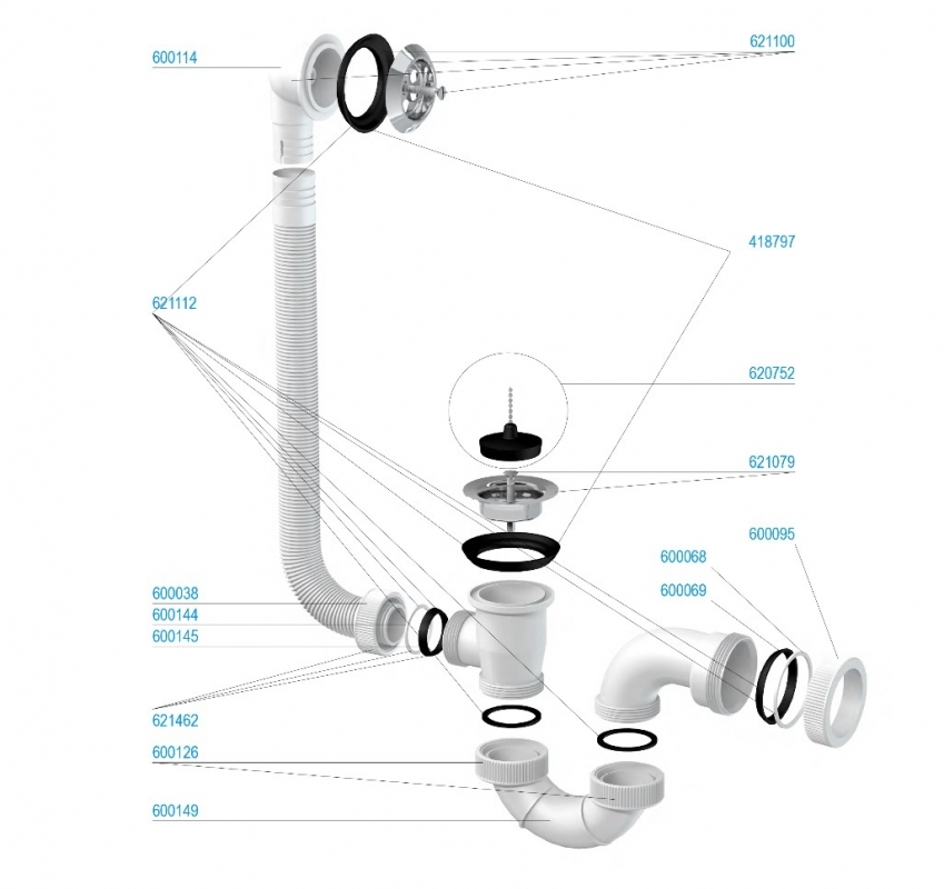 Slovarm U-alakú Kádszifon, rozsdamentes acél lefolyószűrővel 620895