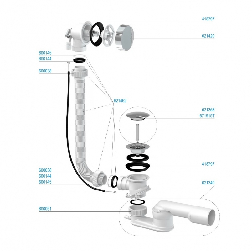 Slovarm automata kádszifon, fém, fedlapokkal, króm 416658