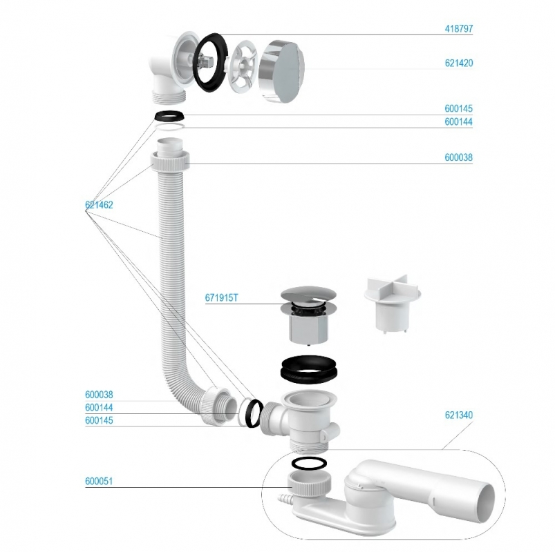 Slovarm CLICK-CLACK kádszifon, fém, fedlapokkal, króm 621601