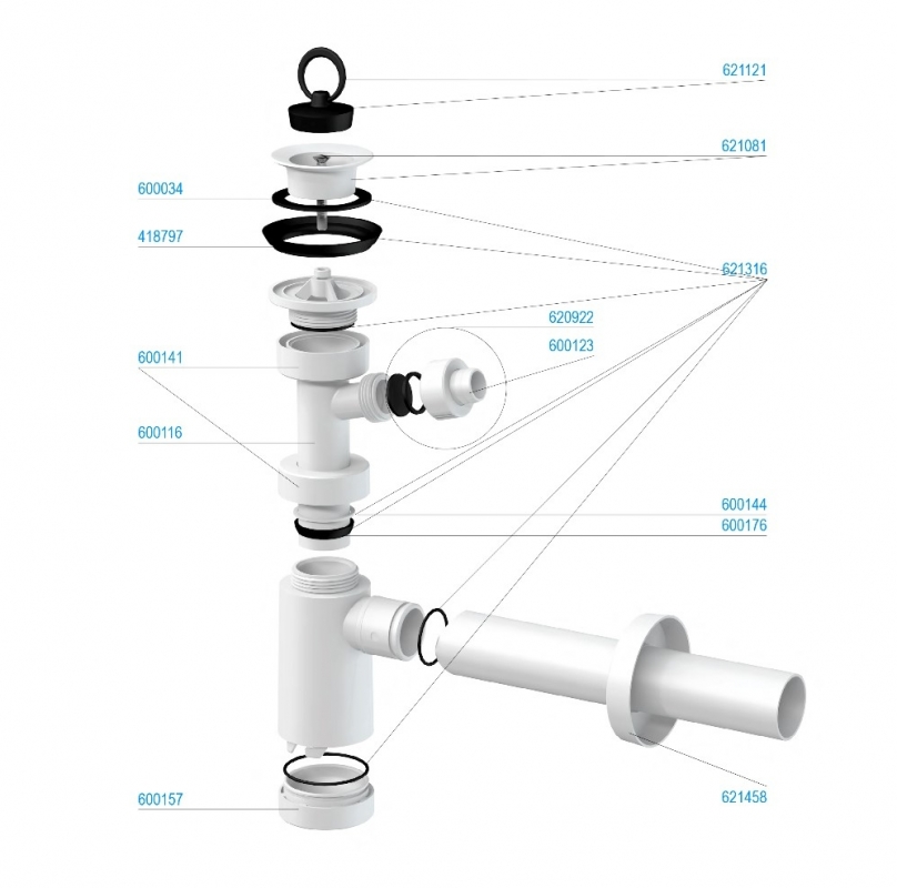 Slovarm Mosdószifon, műanyag lefolyószűrő Ø63, csatlakozócsonkkal 621303