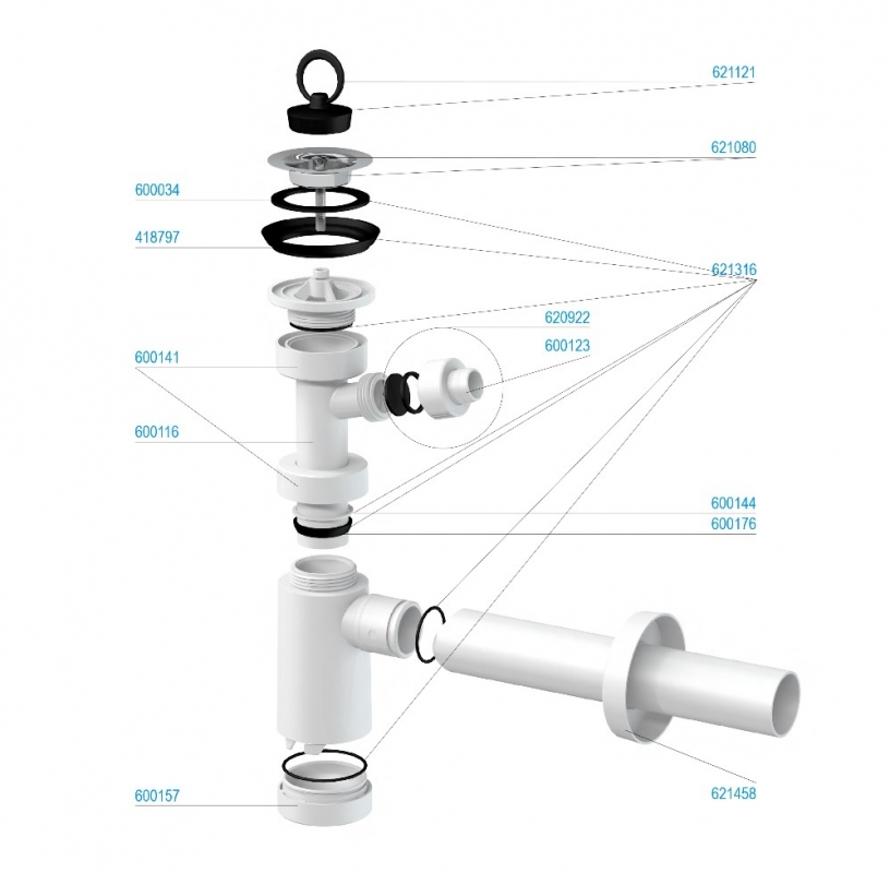 Slovarm Mosdószifon, rozsdamentes acél lefolyószűrő Ø63, csatlakozócsonkkal 621305