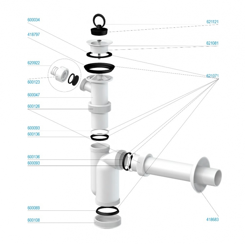 Slovarm Mosdószifon, műanyag lefolyószűrő Ø63, csatlakozócsonkkal 621359