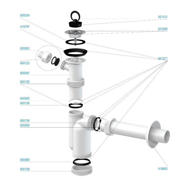 Slovarm Mosdószifon, rozsdamentes acél lefolyószűrő Ø63, csatlakozócsonkkal 621360