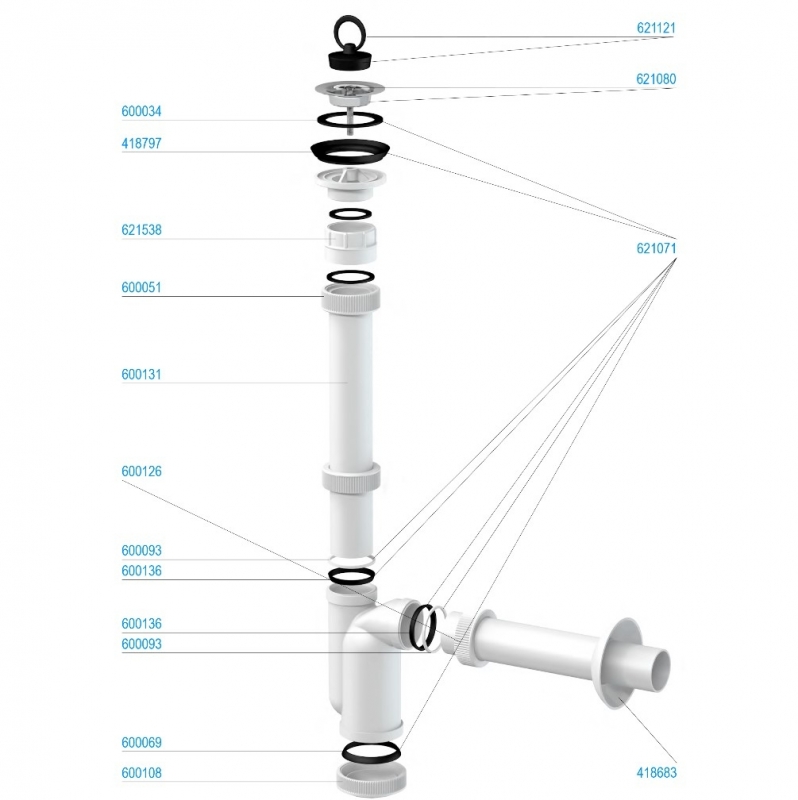 Slovarm Mosdószifon, rozsdamentes acél lefolyószűrő Ø63, hosszított lefolyócső 621382