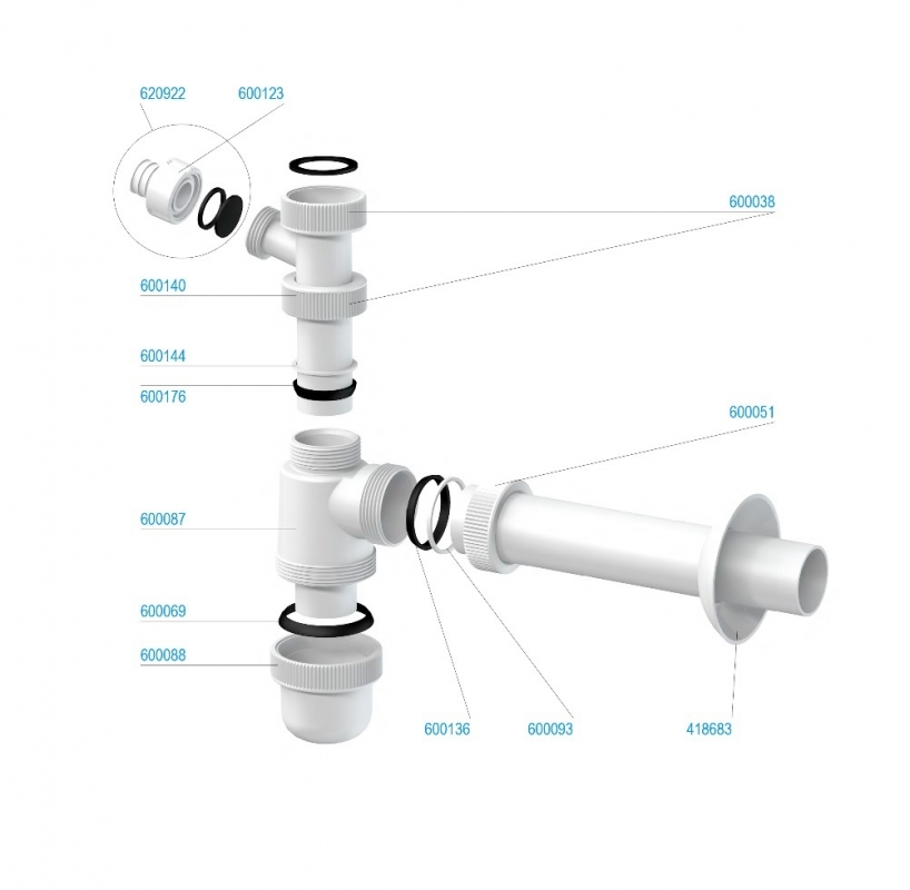 Slovarm Mosdószifon, leeresztőszelep nélkül, csatlakozócsonkkal 620786