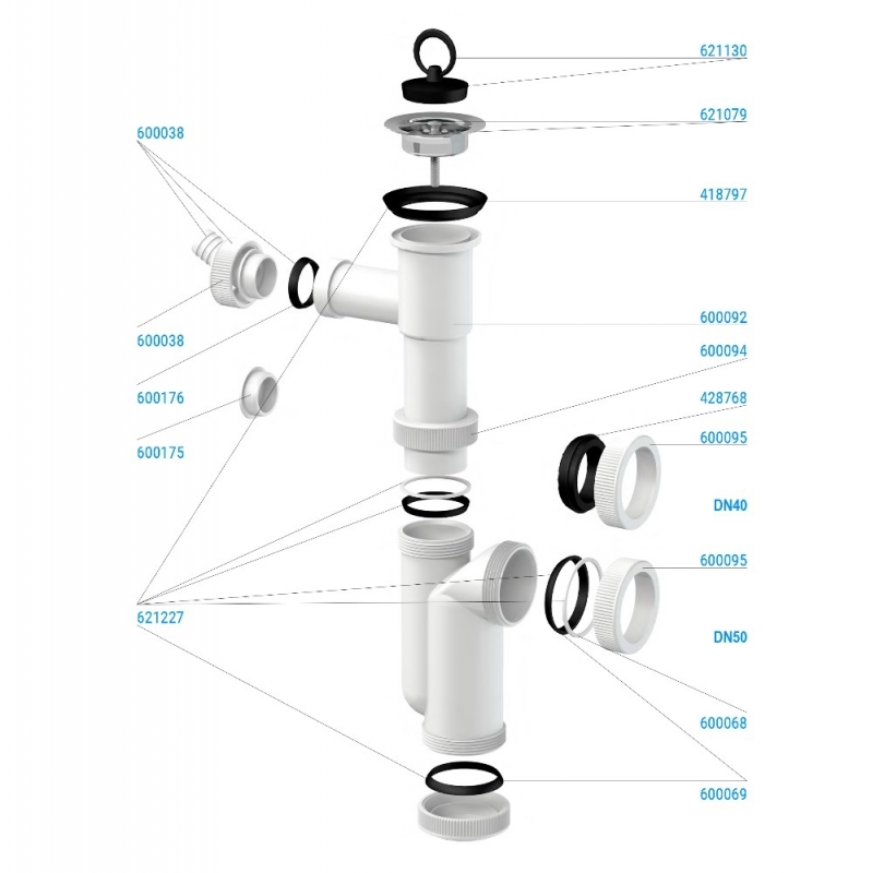 Slovarm Mosogatószifon, rozsdamentes acél lefolyószűrő Ø70 mm, csatlakozócsonkkal 620982