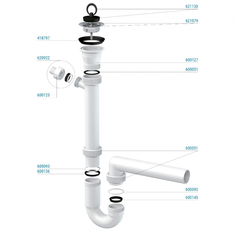 Slovarm „U“ alakú mosogatószifon, rozsdamentes acél lefolyószűrő Ø70 mm, csatlakozócsonkkal 426482