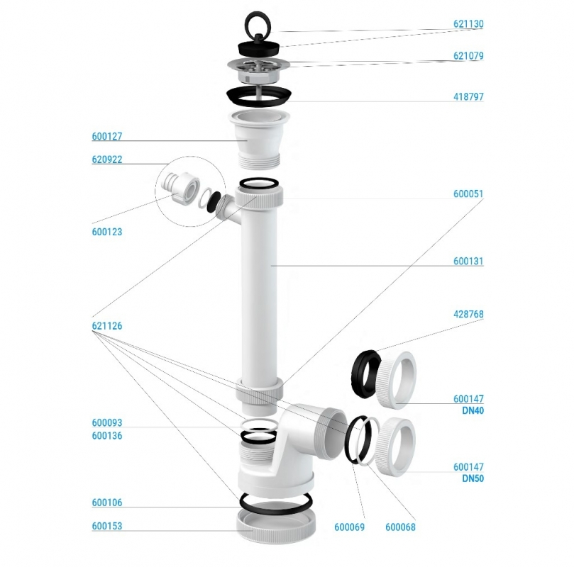 Slovarm Mosogatószifon, rozsdamentes acél lefolyószűrő Ø70 mm, csatlakozócsonkkal 621002