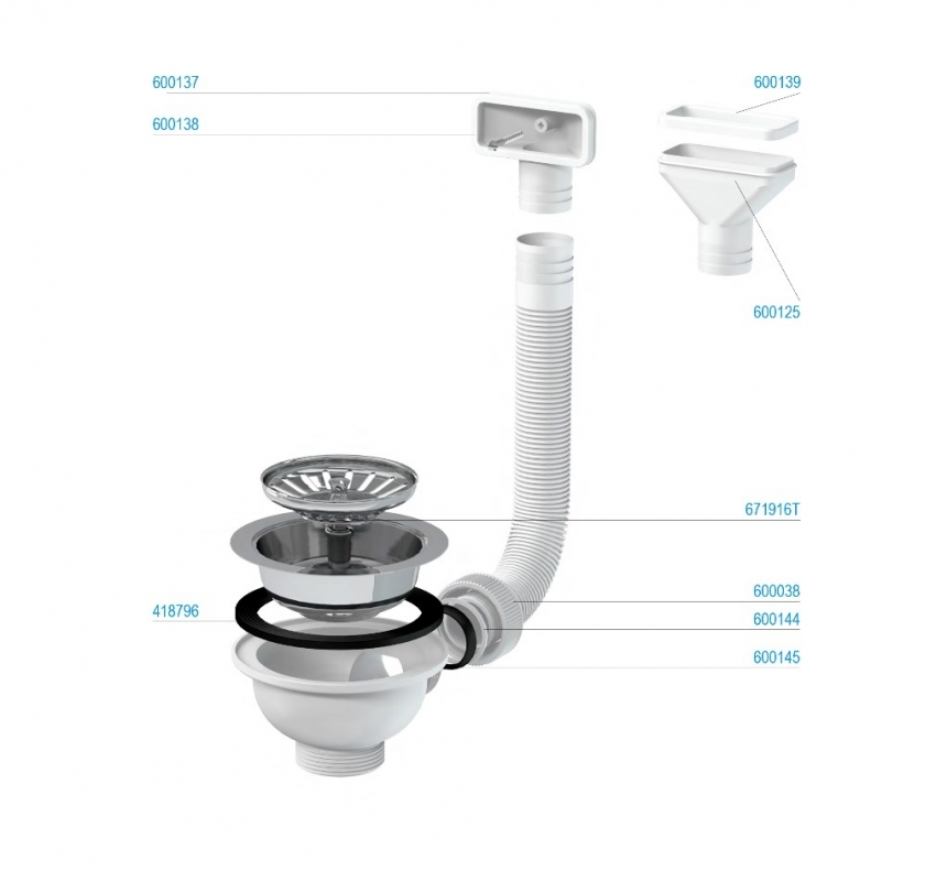 Slovarm Leeresztőszelep, rozsdamentes acél lefolyószűrővel ø114 mm, flexibilis túlfolyóval 418658