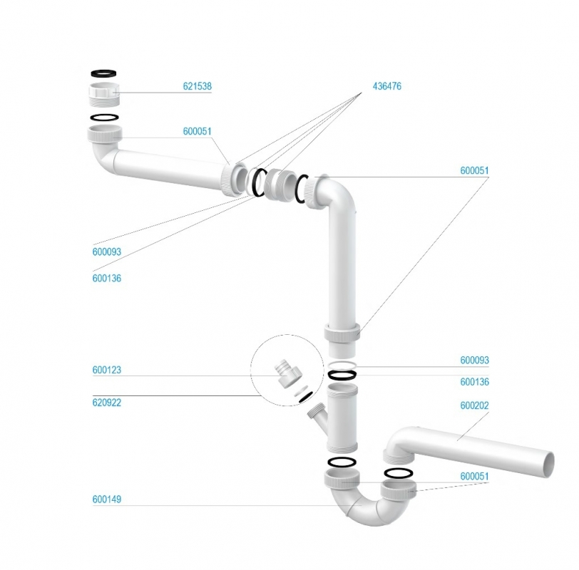 Slovarm Szifon univerzális helytakarékos, csatlakozócsonkkal és 6/4 - 5/4 szűkítővel 621208
