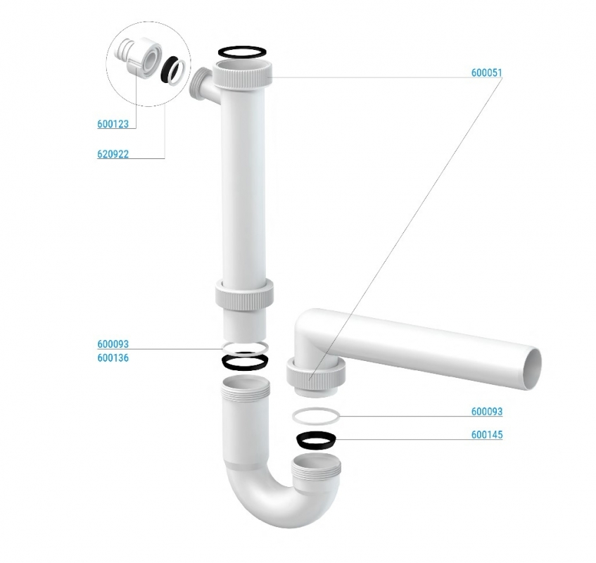 Slovarm „U“ alakú mosogatószifon, leeresztőszelep nélkül 621348