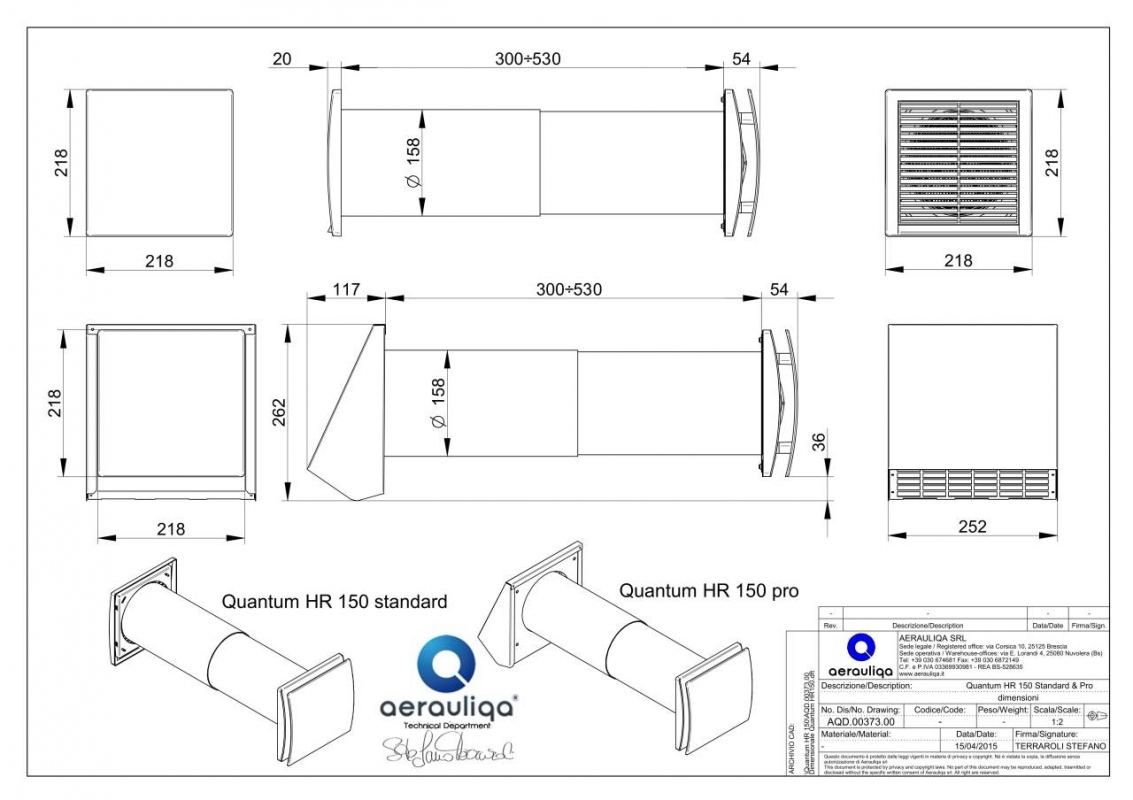 Aerauliqa Quantum HR-150 Pro ISO Decentralizált Hővisszanyerős Helyiségszellőztető, kültéri hangcsillapítóval
