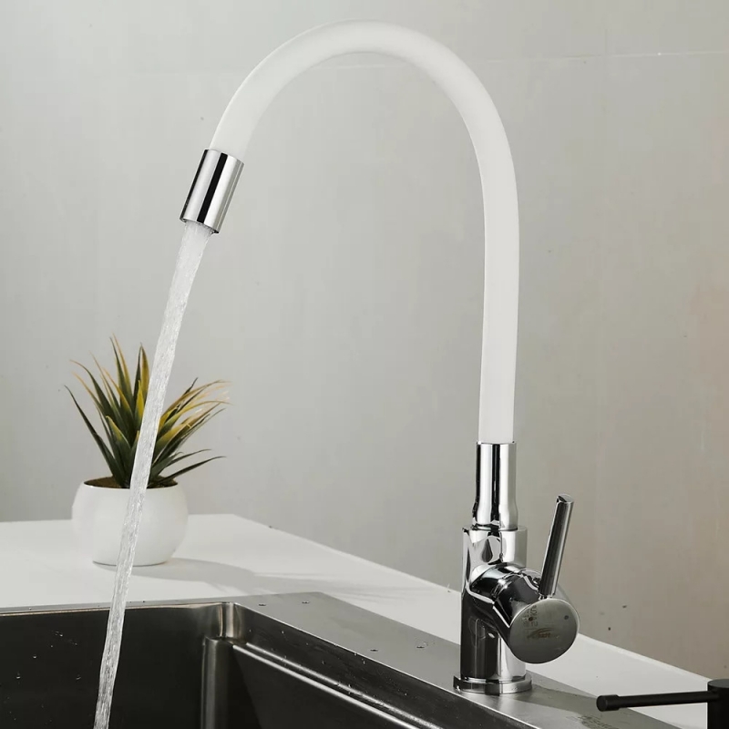 Leziter Corin Álló mosogató csaptelep flexibilis kifolyócsővel, fehér (ZS-7012-WH)