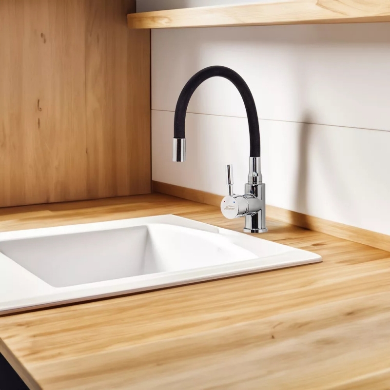 Leziter Corin Álló mosogató csaptelep flexibilis kifolyócsővel, fekete (ZS-7012)