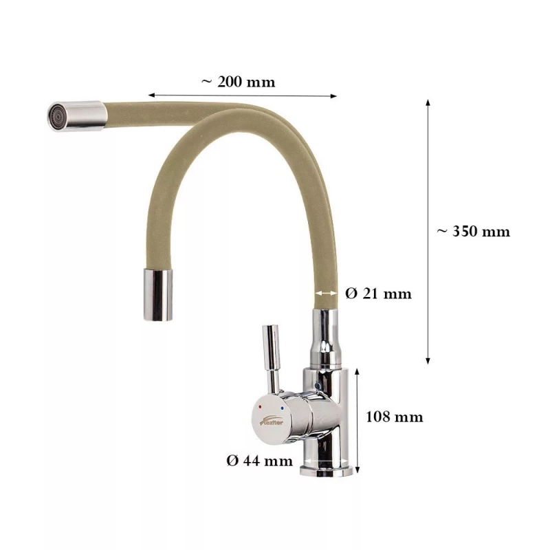 Leziter Corin Álló mosogató csaptelep flexibilis kifolyócsővel, bézs (ZS-7012-BEI)