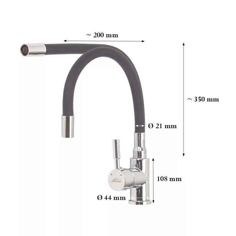 Leziter Corin Álló mosogató csaptelep flexibilis kifolyócsővel, szürke (ZS-7012-GR)