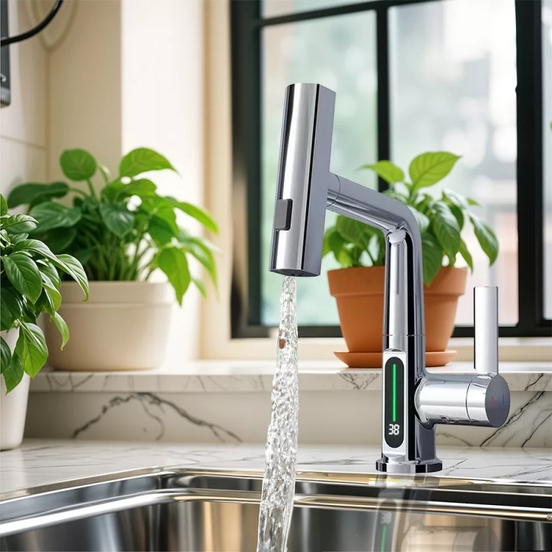 Leziter Mara Mosogató csaptelep multifunkciós fejjel digitális kijelzővel, króm (ZS-7020-CH)