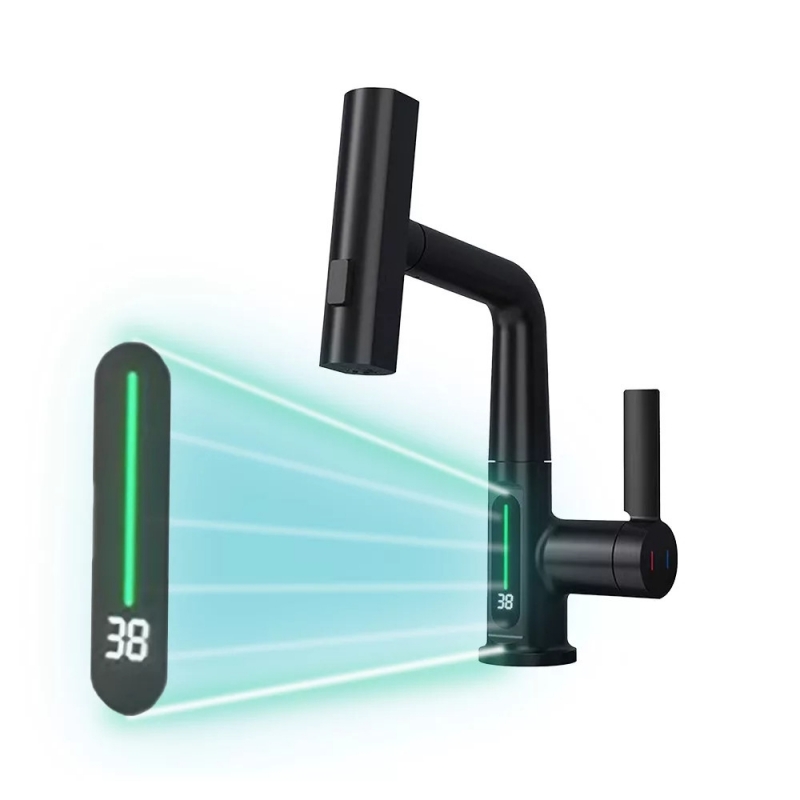 Leziter Mara Mosogató csaptelep multifunkciós fejjel digitális kijelzővel, fekete (ZS-7020-BL)