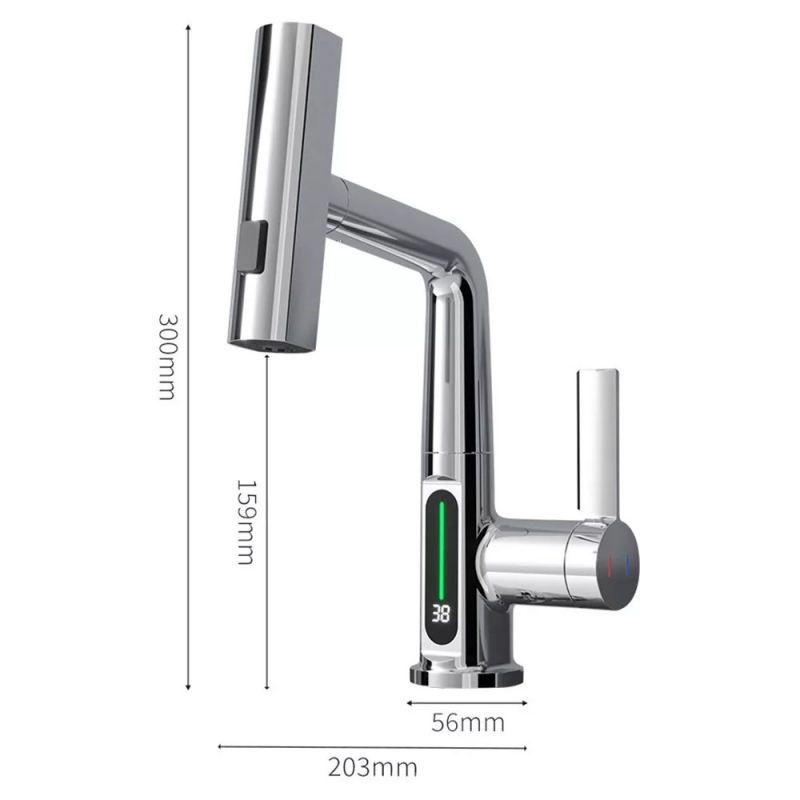 Leziter Mara Mosogató csaptelep multifunkciós fejjel digitális kijelzővel, fekete (ZS-7020-BL)