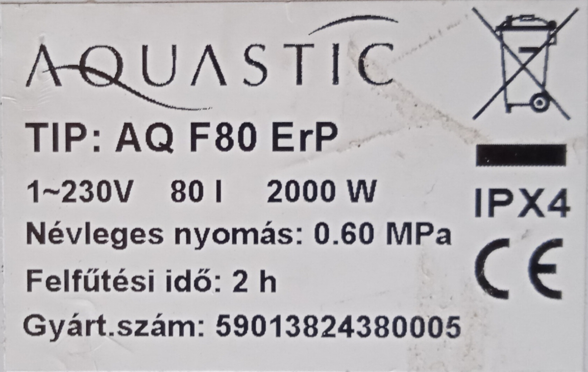 Aquastic AQ Flat F80 ErP Elektromos forróvíztároló  (csomagolás és termék sérült) 25/203