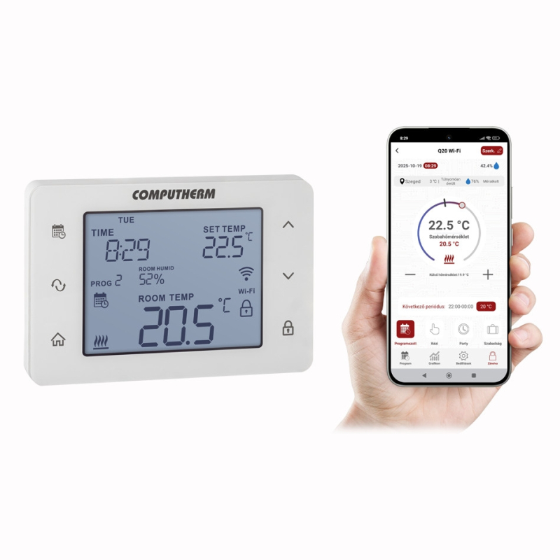 Computherm Q20 Wi-Fi Termosztát érintőgombos kijelzővel