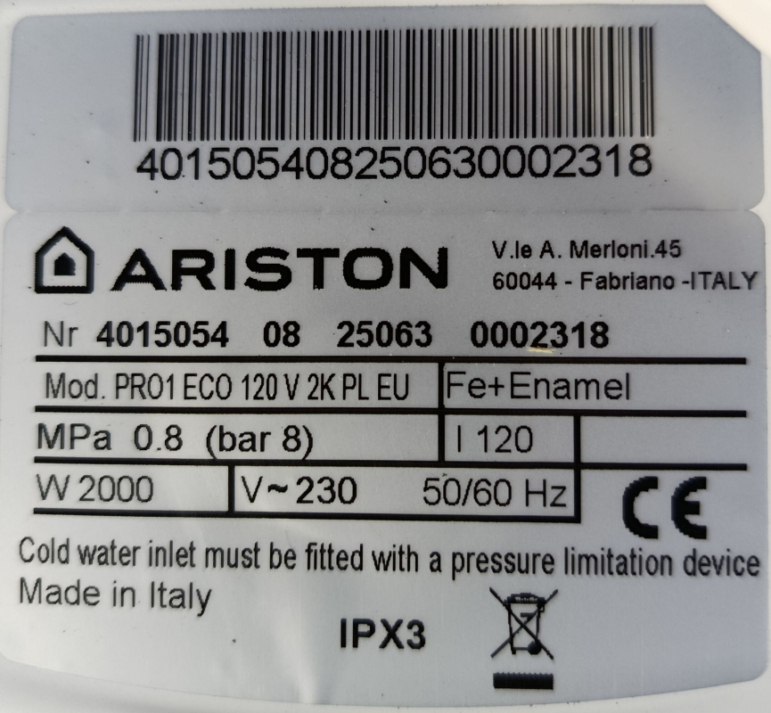 Ariston PRO1 ECO 120 V 2K PL EU Villanybojler 120 literes (csomagolás és termék sérült) 25/424