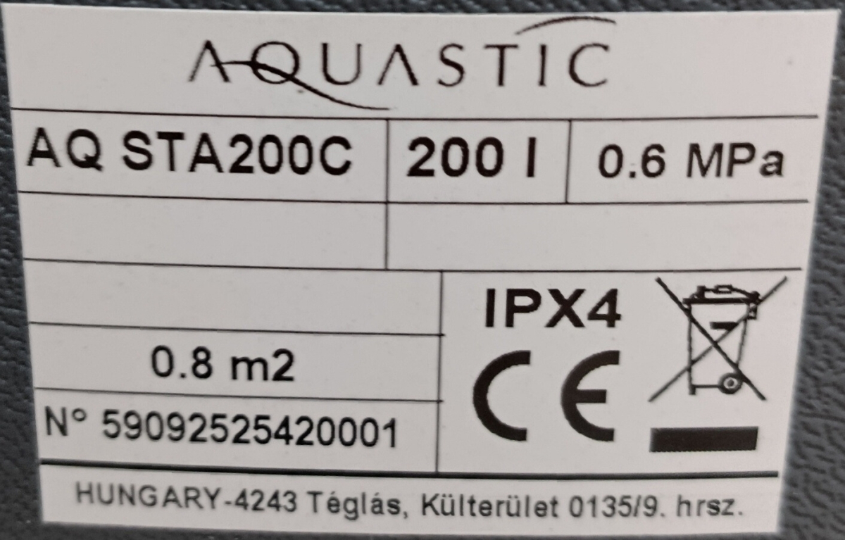 Aquastic AQ STA 200C 1 Hőcserélős indirekt tároló 200 literes (csomagolás és termék sérült) 25/446