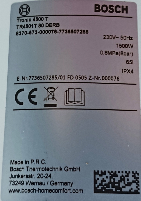 Bosch Tronic TR4501T 80 EBP Lapos villanybojler (csomagolás és termék sérült) 25/482