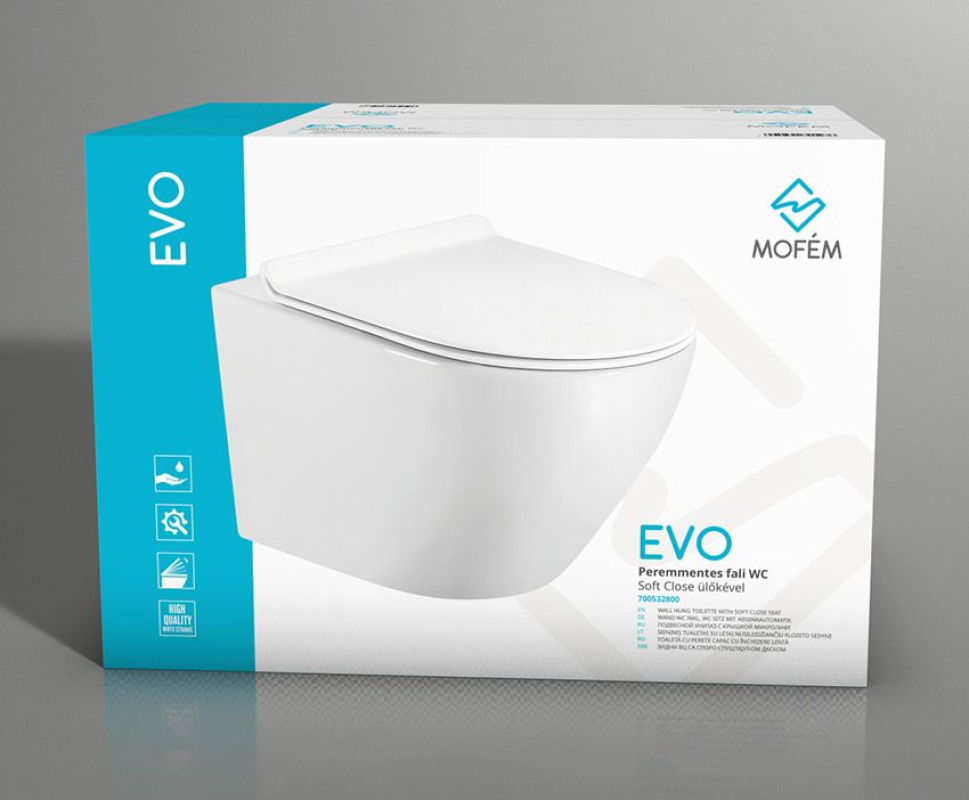 Mofém EVO Perem nélküli fali kerámia WC lecsapódásgátló ülőkével 700532800