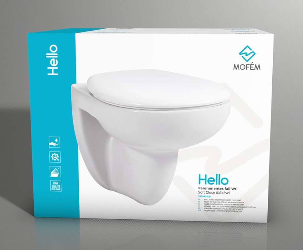 Mofém Hello Perem nélküli fali kerámia WC lecsapódásgátló ülőkével 700542800