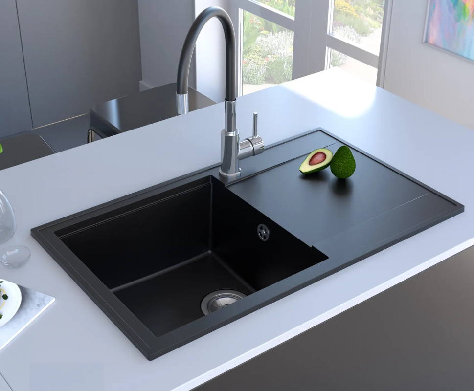 Mofém Zenit Gránit egymedencés mosogatótálca csepegtetővel metál fekete 760012802N3