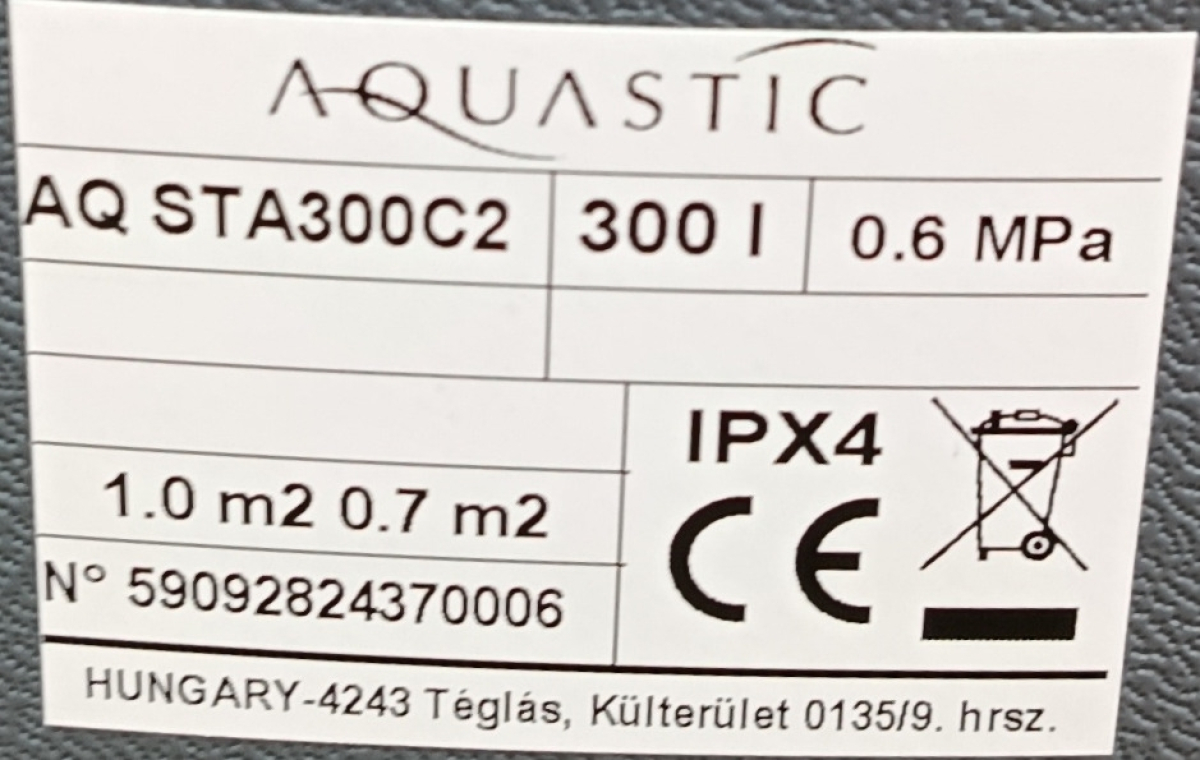 Aquastic AQ STA 300 C2 2 Hőcserélős indirekt tároló 300 literes (termék sérült) 26/141