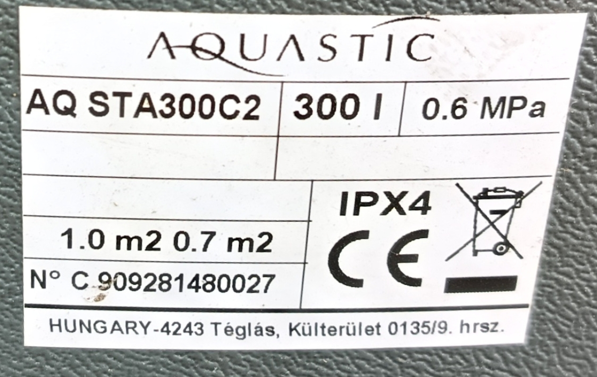 Aquastic AQ STA 300 C2 2 Hőcserélős indirekt tároló 300 literes (termék sérült) 26/142
