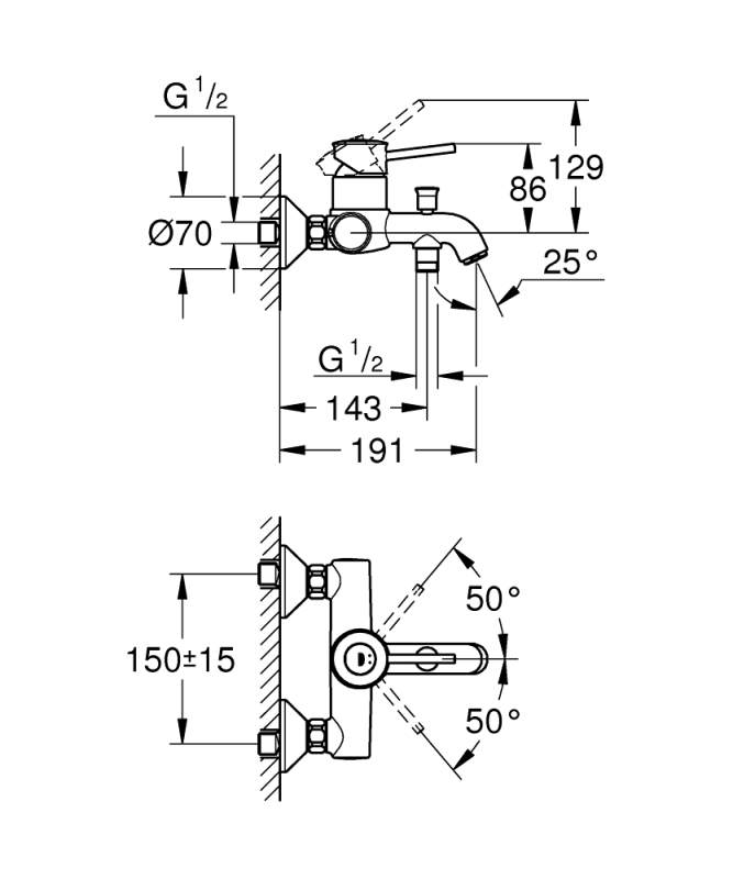Grohe Start Classic egykaros kádtöltő csaptelep zuhanyszett nélkül 23787000