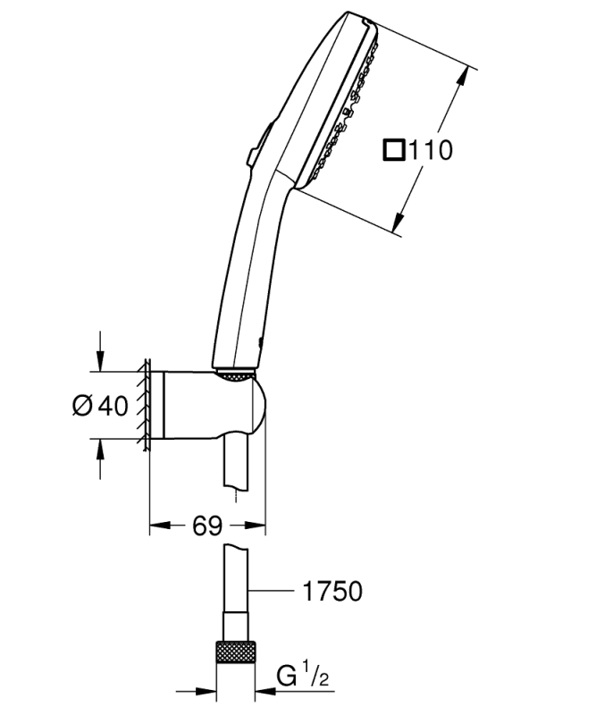 Grohe Vitalio Comfort 110 Kézi zuhanyfej fali zuhanytartóval matt fekete 263992431