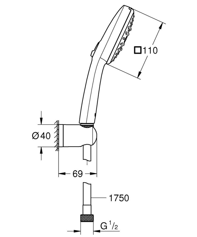 Grohe Vitalio Comfort 110 Kézi zuhanyfej fali zuhanytartóval króm 26176001