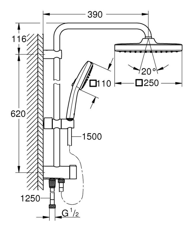 Grohe Vitalio Comfort 250 Zuhanyrendszer fej- és kézizuhannyal króm 26698001