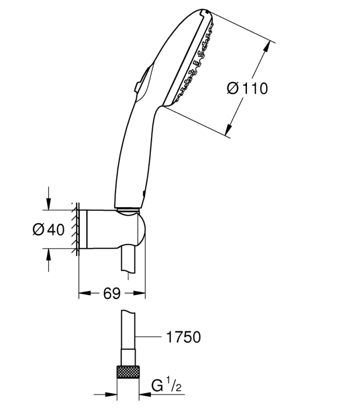 Grohe Vitalio Start 110 Kézi zuhanyfej fali zuhanytartóval matt fekete 279502431