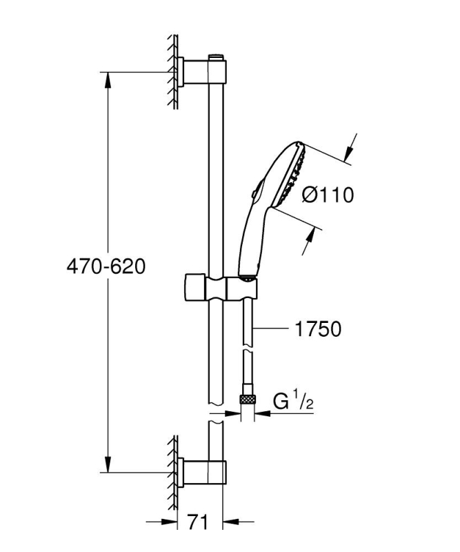Grohe Vitalio Start 110 Zuhanyszett zuhanyfejjel gégecsővel és állítható rudas fali tartóval matt fekete 279482431