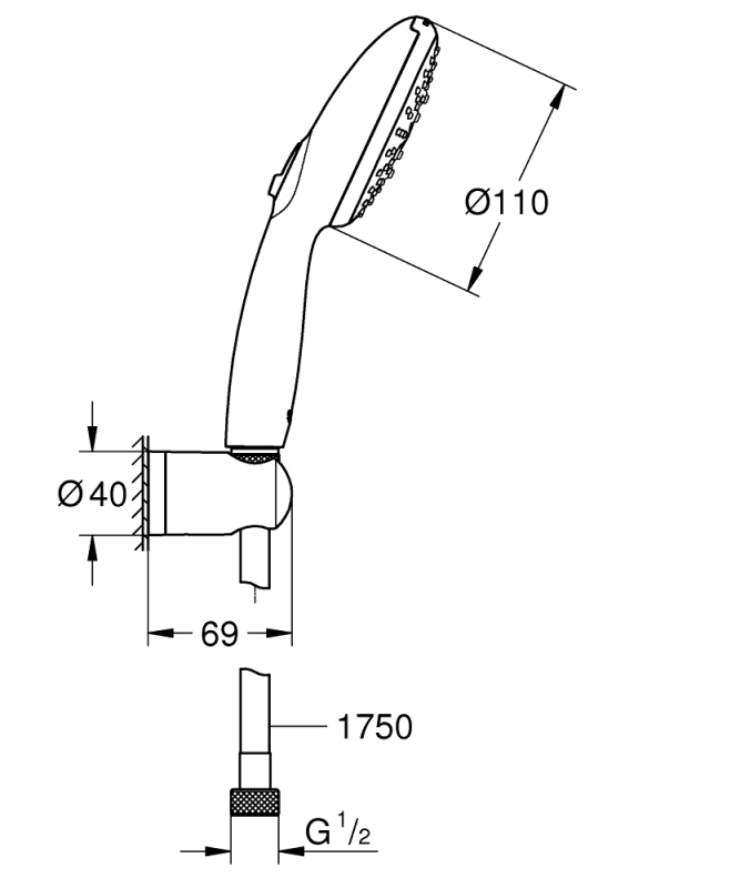 Grohe Vitalio Start 110 Kézi zuhanyfej fali zuhanytartóval króm 26769001