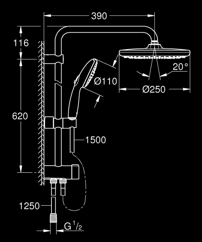 Grohe Vitalio Start System 250 Zuhanyrendszer fej- és kézizuhannyal króm 26680001