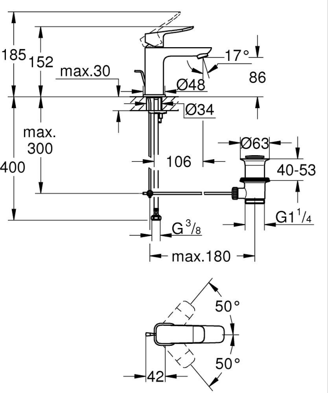 Grohe Dice S egykaros mosdó csaptelep matt fekete 1018562430