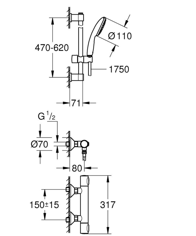 Grohe Precision Flow Termosztátos Zuhanycsaptelep zuhanyszettel 34800001