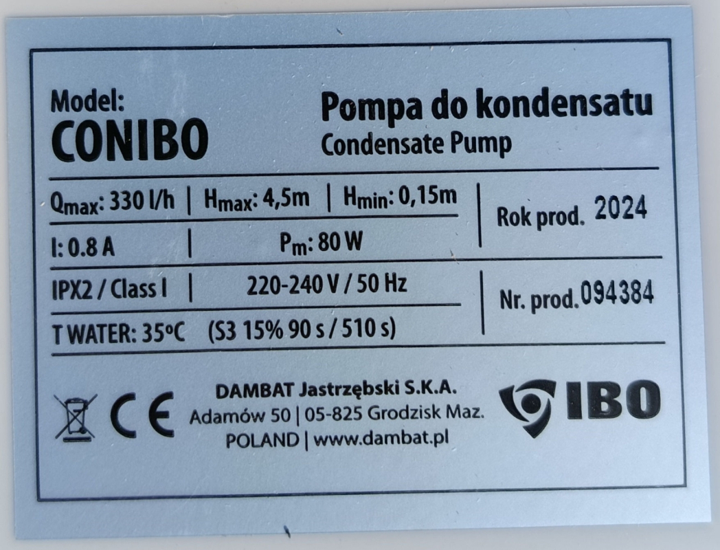 IBO Conibo 1 Kondenzvíz szivattyú (csomagolás és termék sérült) 26/296
