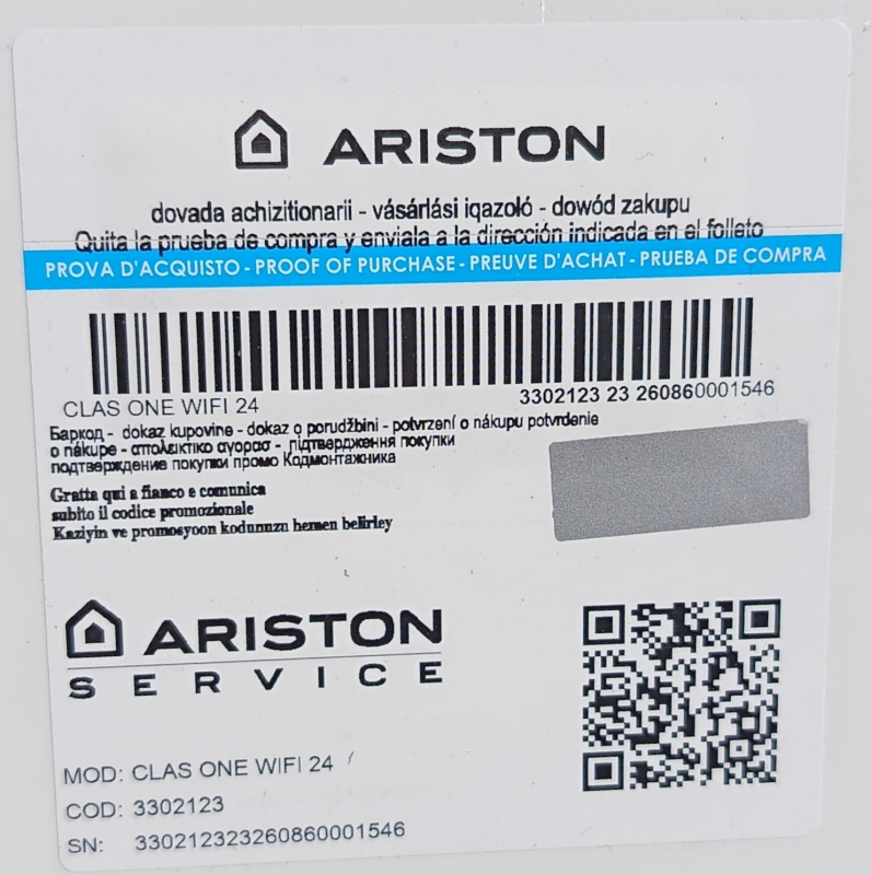 Ariston Clas One Wifi 24 Fali kondenzációs kombi gázkazán (csomagolás és termék sérült) 26/297