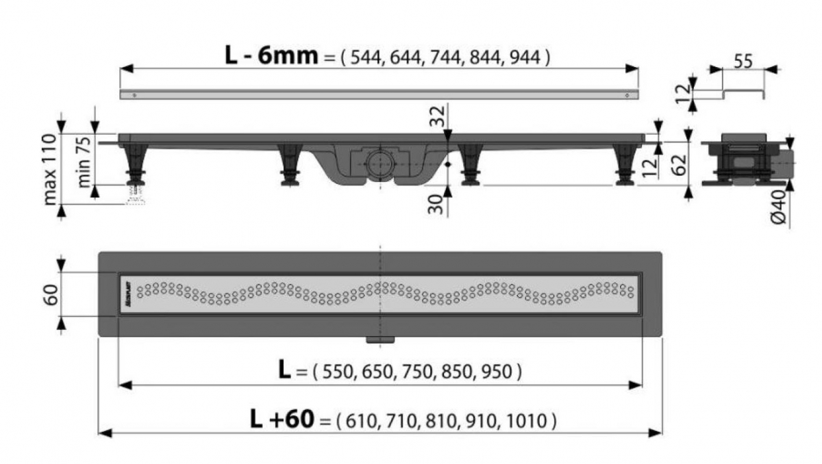 Alcadrain APZ8-550M 55 cm Zuhanyfolyóka