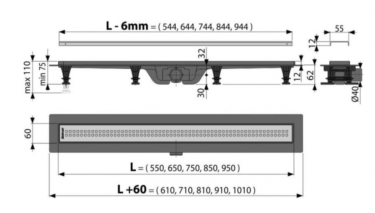 Alcadrain APZ9-550M 55 cm Zuhanyfolyóka