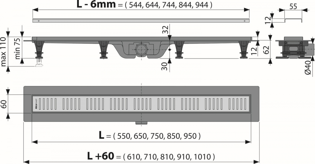 Alcadrain APZ10-850M 85 cm Zuhanyfolyóka